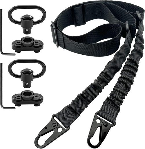 HK 2 Point Rifle Sling - Adjustable Length with Elastic Bungee & 2 Mlok QD Mounts for Hunting