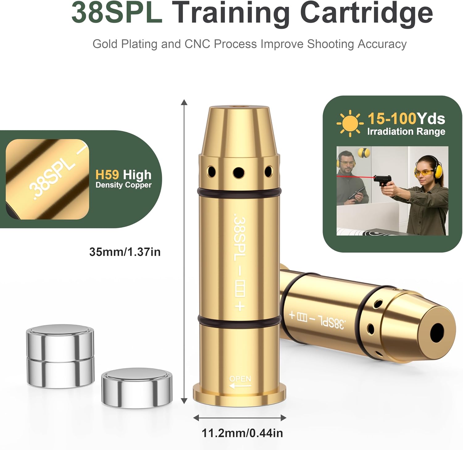 38SPL/.357Mag Laser Training Cartridge - Enhance Dry Fire Practice with 3 Sets of Batteries