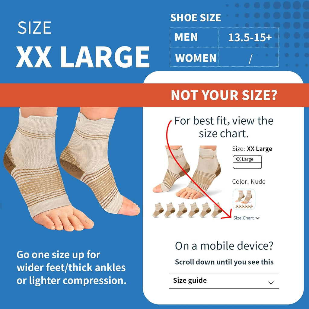 Skiennix Plantar Fasciitis Socks - Compression Ankle Brace with Arch Support for Pain Relief | Nude, XX-Large