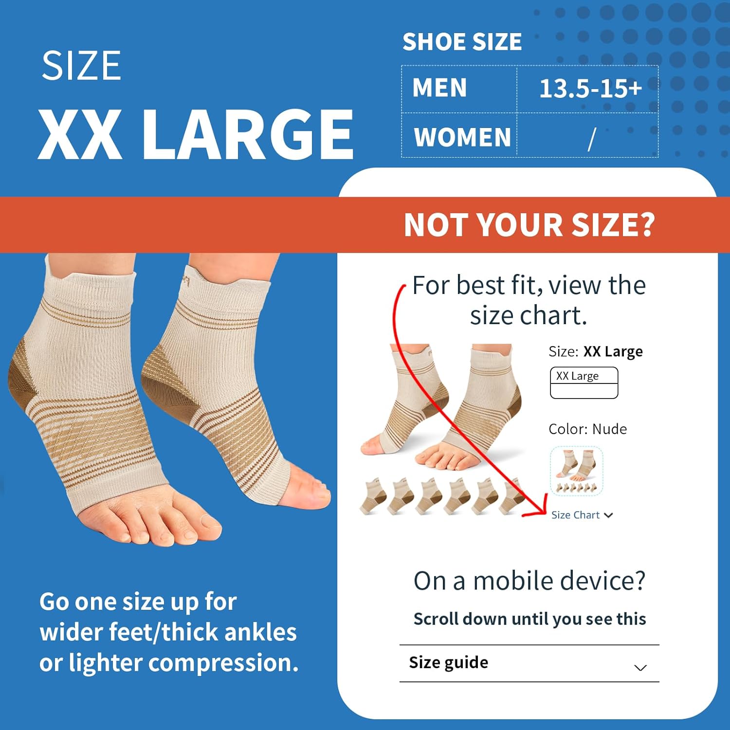 Skiennix Plantar Fasciitis Socks - Compression Ankle Brace with Arch Support for Pain Relief | Nude, XX-Large