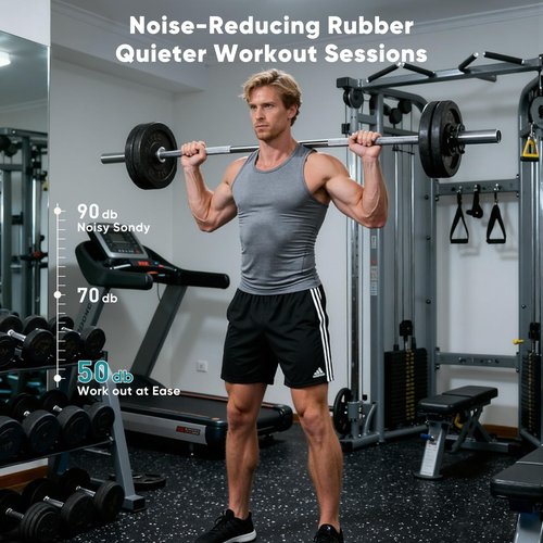 NEWBULIG Interlocking Rubber Floor Tiles, Gym Flooring for Home Gym Mat 24 inch Long, 1/2 Inch Thick, Rubber Mats for Floor, Garage, Workout Space, Non-Slip, 6pcs