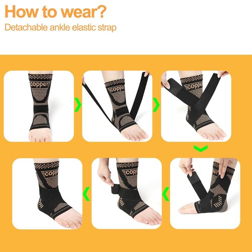 Copper Ankle Brace - Copper Infused Support Sleeve for Men & Women | Pain Relief for Plantar Fasciitis & Sprains