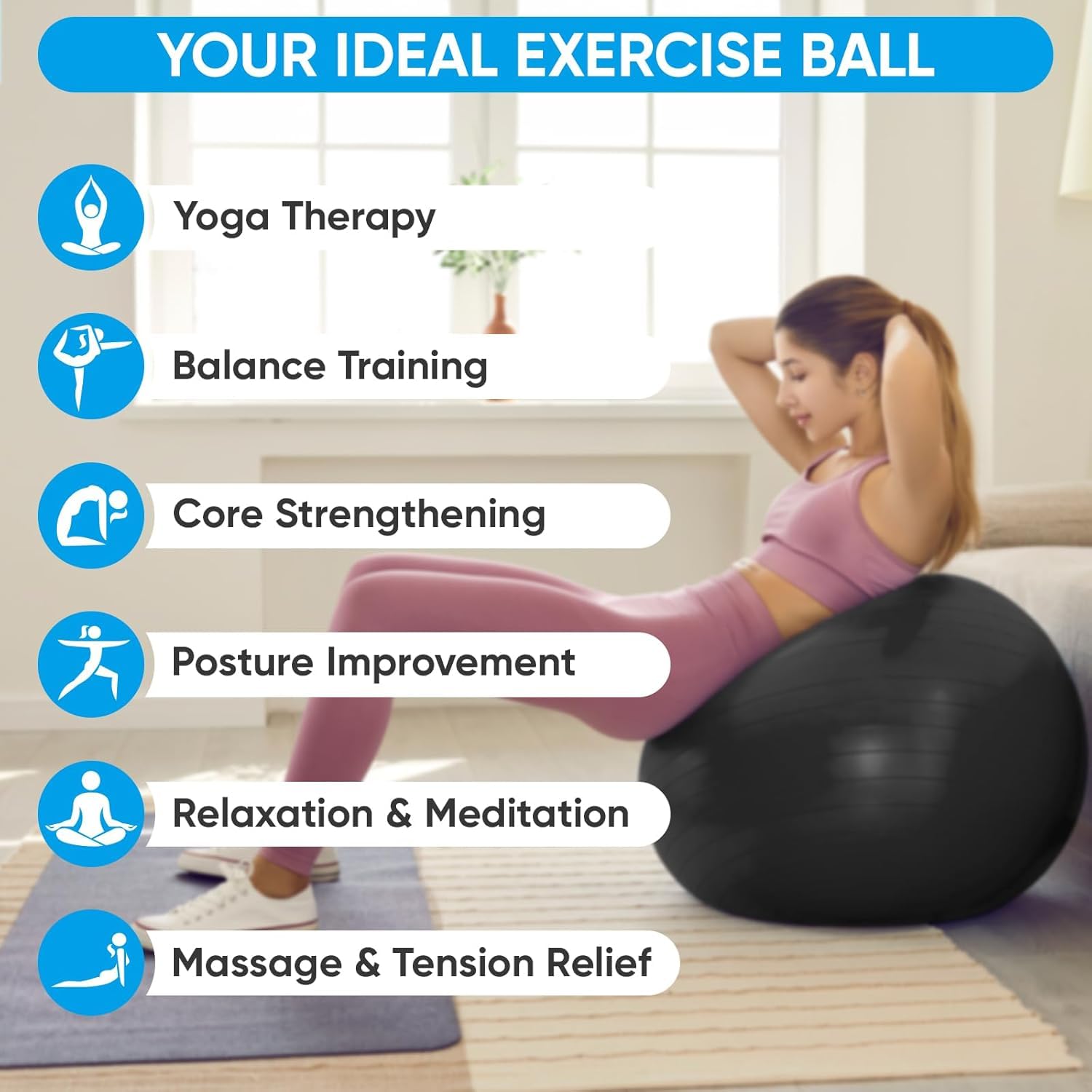 Series-8 Fitness Ball, 26 inch (65cm), Black.Perfect for core strengthening, Balance Training, and Versatile Workout Sessions, This Durable Exercise Ball Helps Enhance Your Fitness Goals.
