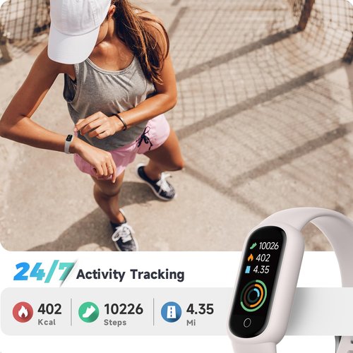 TOOBUR Fitness Tracker Watch with Heart Rate/Sleep Tracker/IP68 Waterproof, Activity Tracker with Pedometer Step Counter, Health Watch for Women Men with 14 Sports Compatible Android iOS, Beige