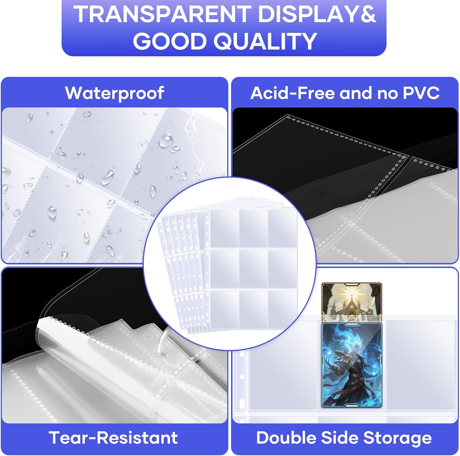 TiopLior 60 Pack Sheet Protectors - Double-Sided 9 Pocket Card Sleeves for 3 Ring Binders | Perfect for MTG, TCG, Baseball Cards