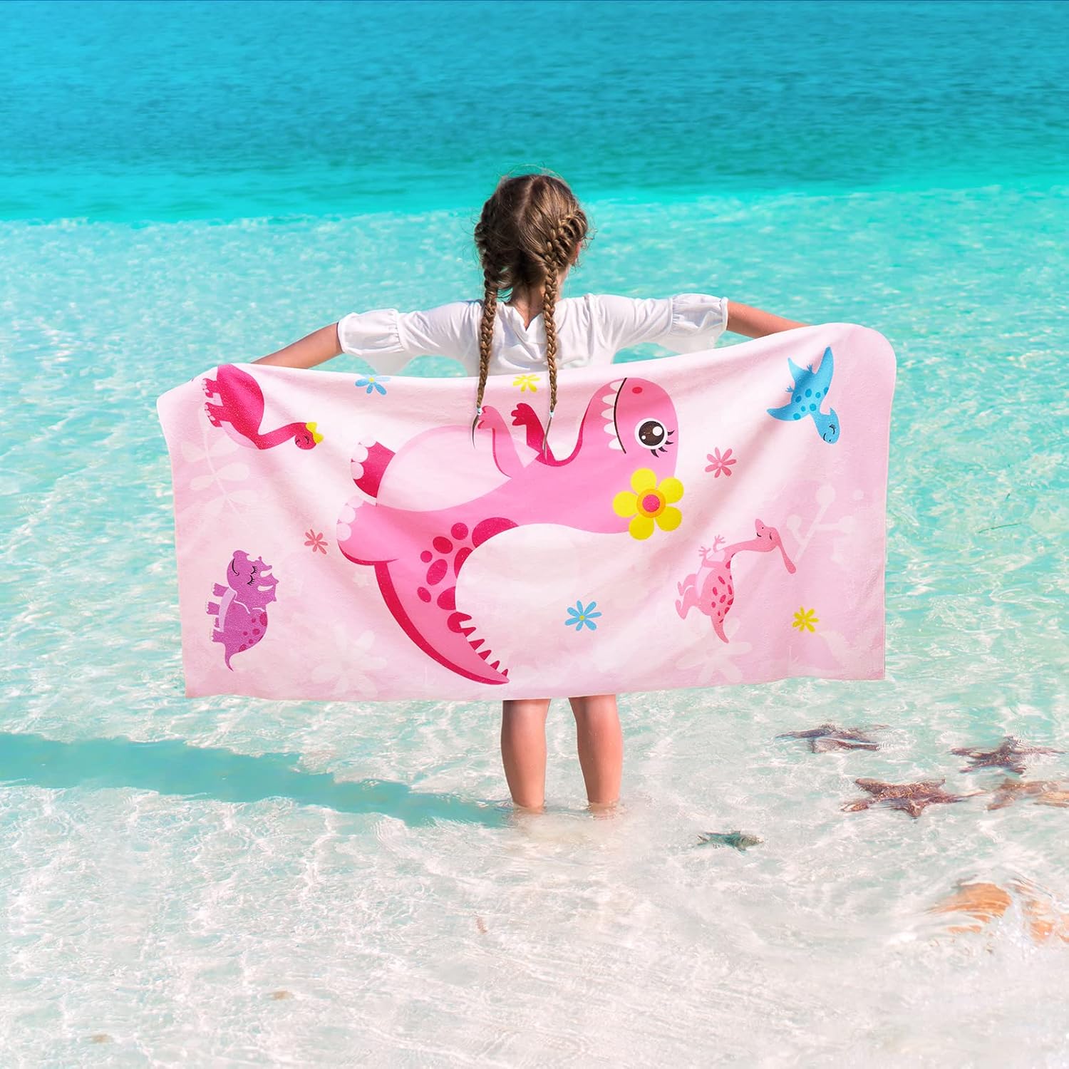 WERNNSAI Dinosaur Kids Beach Towel - Quick-Dry Microfiber, 30” x 60” Ultra-Soft Dino Design for Bath & Travel