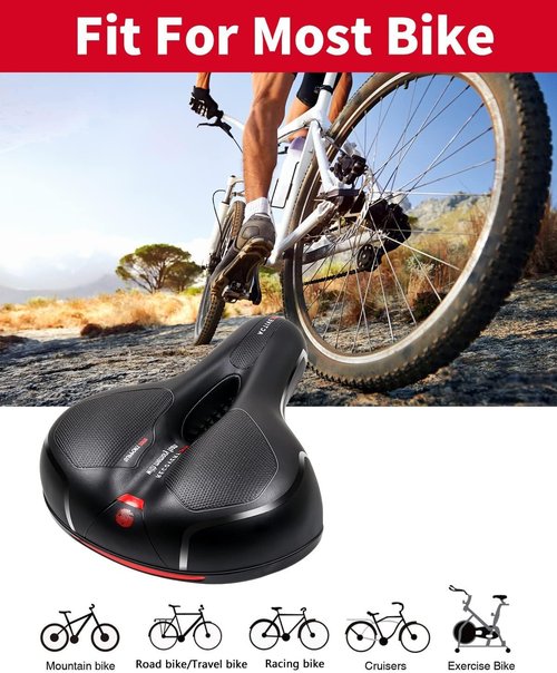 MSDADA Comfortable Bike Seat Cushion - Wide Memory Foam Padding with Dual Shock Absorption | Waterproof Saddle for Men & Women