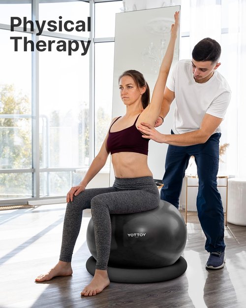 YOTTOY Exercise Ball Chair with Base,Yoga Ball Chair for Home Office Desk, Stability Ball & Fitness Ball Seat with Pump (Black, 23-26ines(58-65cm))