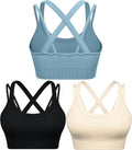 WANAYOU High Support Sports Bras for Women - Ribbed Strappy Criss Cross Back Workout Bra | Padded 3 Pack