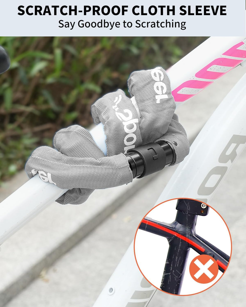 Sportneer Bike Lock - Heavy Duty 3.2ft Anti-Theft Chain Lock with 2 Keys | 8mm Thick Grey Design