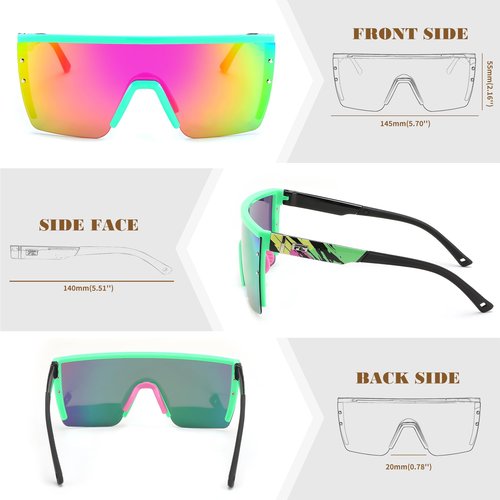 FEISEDY Sunglasses Mens Polarized Women Oversized Flat Top Square Cycling Fishing Golf Hiking Vintage Sun Glasses B2367