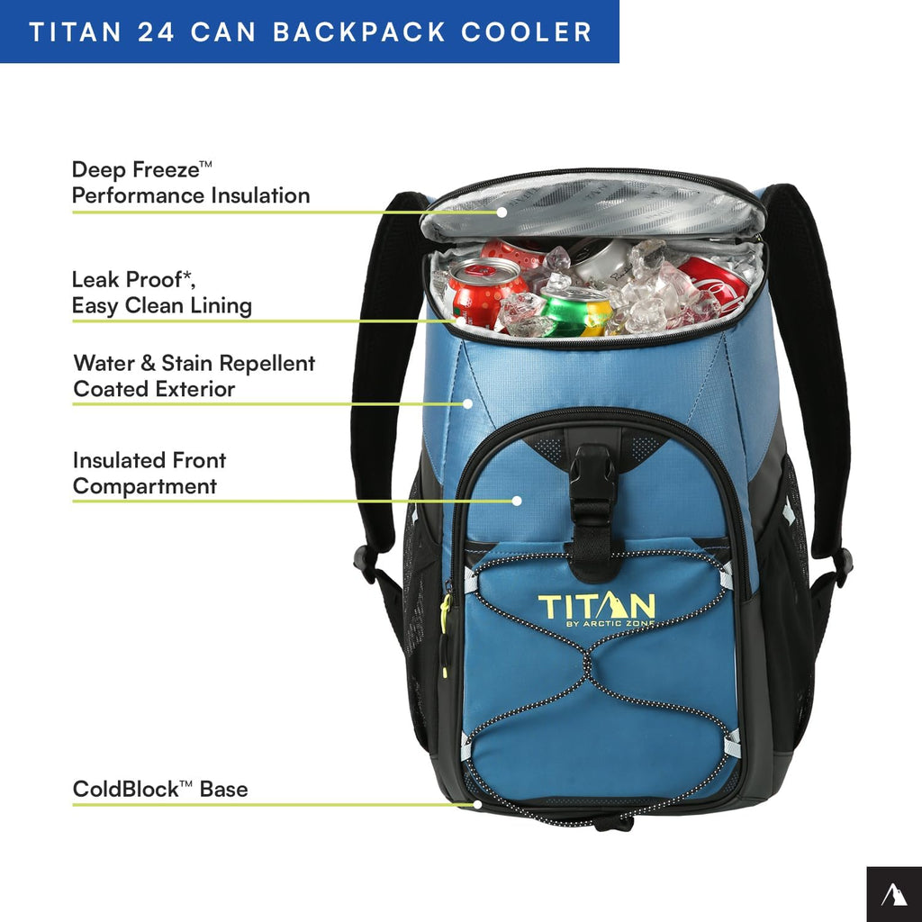 Titan by Arctic Zone Backpack Cooler - Insulated Soft-Sided Bag with Leak-Proof Lining | 24 Can Capacity