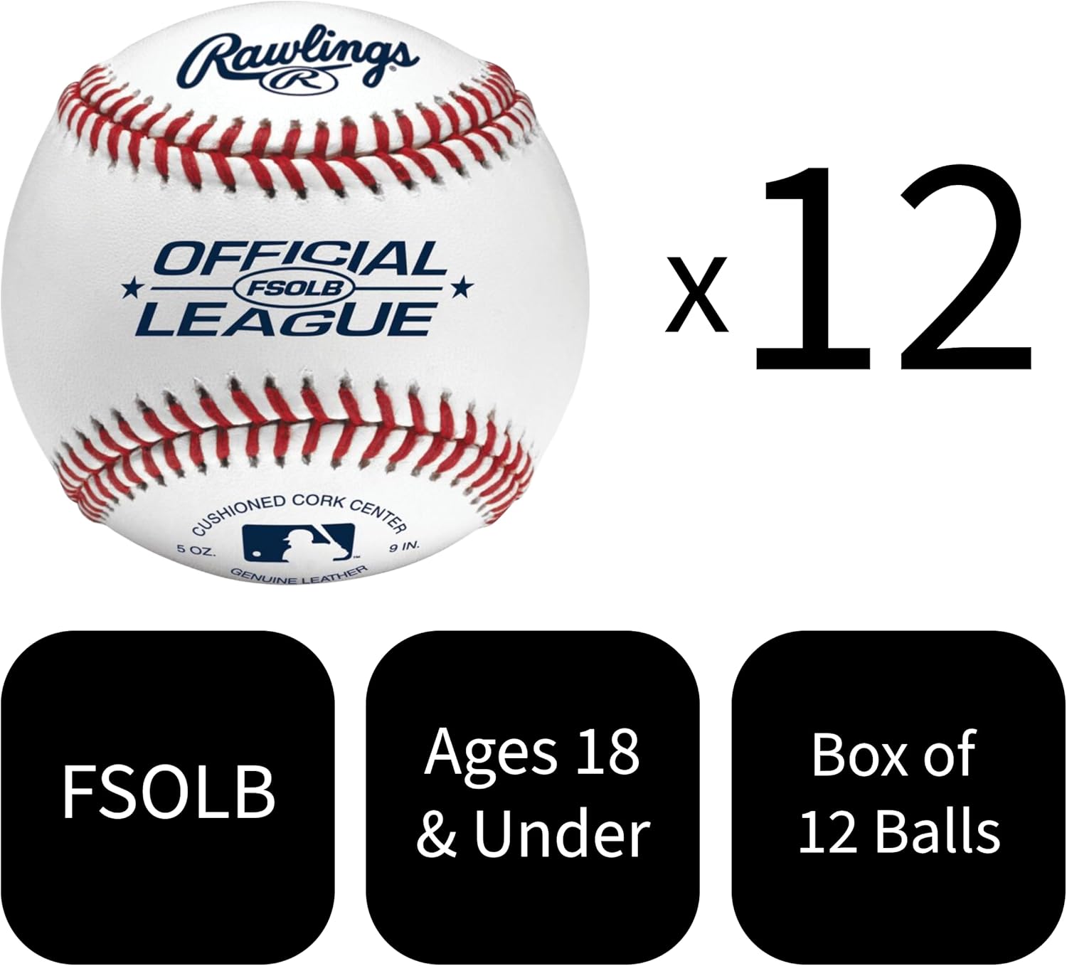 Rawlings Official League Baseballs - Flat Seam Design for Youth/14U | 12 Count Practice Set