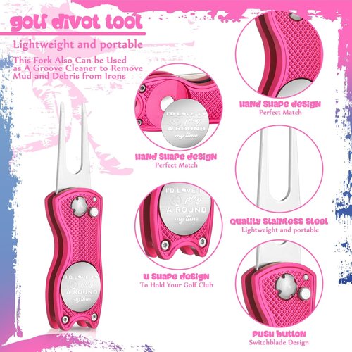 WinnerWhy 4 Pcs Golf Gifts for Women Golf Divot Repair Tool with Magnetic Button Ball Marker Divot Tool Stainless Steel Foldable Golf Divot Tool Golf Accessory for Woman Mom Golfers Golf Lover