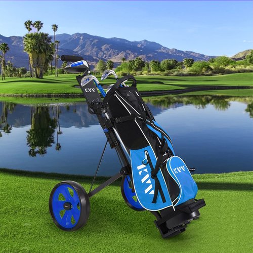 KVV Adjustable 2-Wheel Golf Cart for Juniors from 3 to 10 Years Old(Black/Blue)
