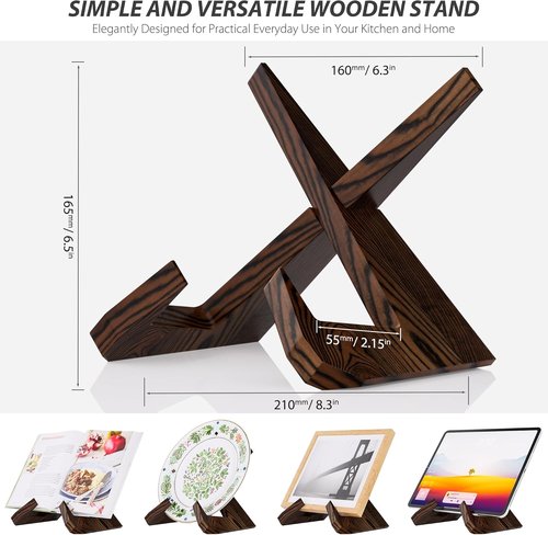 Cookbook Stand by Rustic Brown | Kitchen Counter Holder for Echo Show 15 & 21, iPad, Recipes