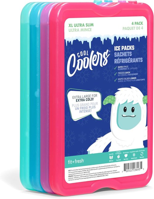 Fit & Fresh Cool Coolers - 4 Pack XL Slim Ice Packs | Quick Freeze, Space-Saving Design for Lunch Boxes & Coolers