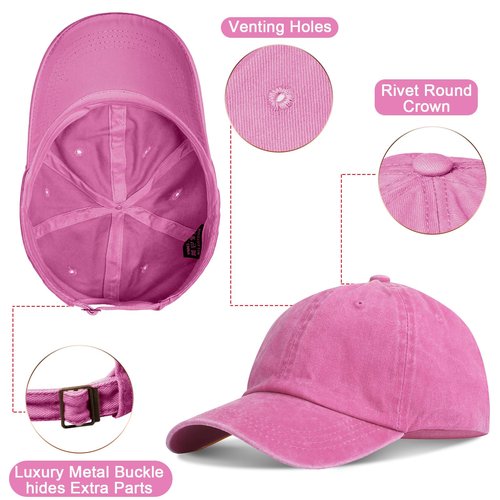 Geyoga 7 Pieces Unisex Vintage Washed Distressed Baseball Hat Baseball Cap Twill Adjustable Hat(Yellow, Pink, Blue, Orange, Purple, Rose Red, Sky Blue)