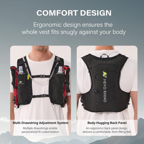 N NEVO RHINO Running Vest - Lightweight 5L Hydration Backpack with 2 Soft Flasks for Trail Running & Hiking