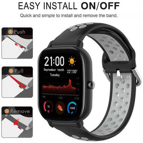 QGHXO Breathable Band for Amazfit GTS 4/4 Mini/3/2/2e/ GTR Mini/GTR 42mm/Active, Soft Silicone Band Replacement for Amazfit Bip 3/3 Pro/U Pro/S lite/Lite/S/U