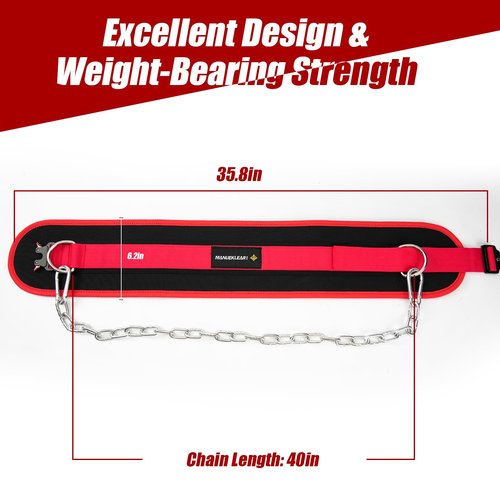 MANUEKLEAR Quick Locking Dip Belt, Weightlifting Belt, Weight Lifting Belts for Men Women Heavy Duty Dipping Powerlifting Belt with Chain 40 inchs (Passionate Red)
