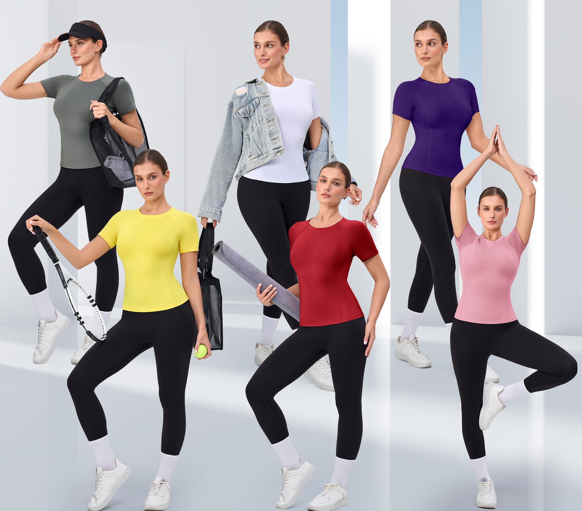 SPVISE Purple Women's Short Sleeve Compression Shirts Workout Athletic Yoga Tops Lightweight Running Gym Basic T-Shirts Soft