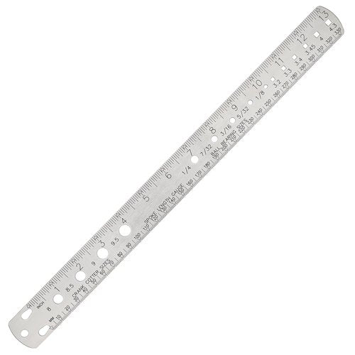BIKEHAND Bike Bicycle Crank Cotter Pin/Ball Bearing/Spoke Length/Nipple Size Measuring Double Sided Metric Imperial Stainless Steel Ruler Gauge Tool 13inch / 330mm