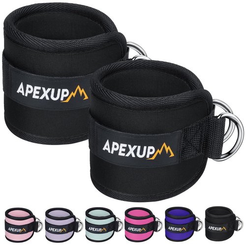 APEXUP Ankle Strap for Cable Machine, Ankle Resistance Bands, Cable Kick Back Straps for Gym, Glute Workouts, Leg Extensions, Adjustable Straps with Neoprene Padding (Pair, Black)