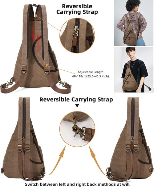 KL928 Canvas Sling Bag - Versatile Crossbody Backpack for Men & Women | Small Size, Brown Color