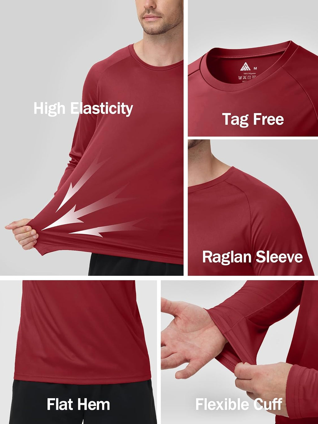 ZITY Men's Long Sleeve Athletic Shirts - UPF 50+ UV Protection | Quick Dry for Running & Workouts