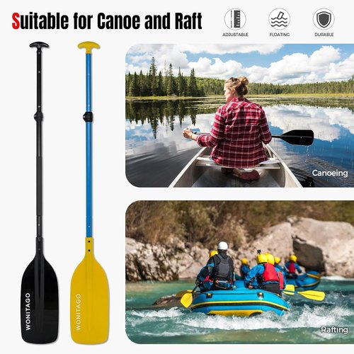Canoe Paddles - Aluminum Paddle with Floating Plastic Blades | Adjustable 122-152 cm (4-5 Ft) - Black/Yellow