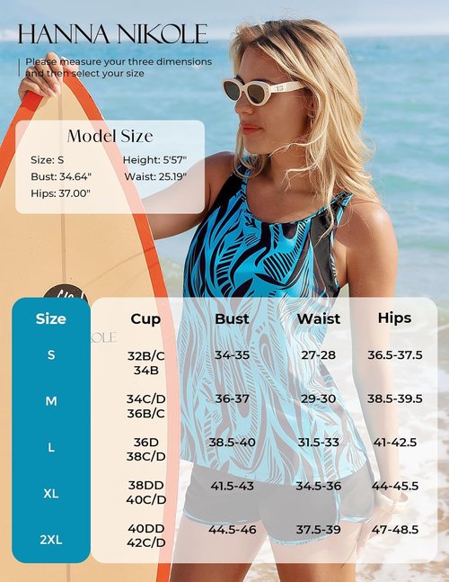 Hanna Nikole Women's Tankini Swimsuit - Tummy Control Two-Piece with Athletic Pockets | Comfortable Swim Shorts
