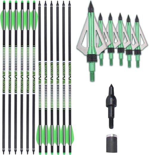 LWANO 100% Pure Carbon Crossbow Bolts Arrows 22 Inch Archery Arrows 12 Pack and 6 Pack Hunting Crossbow Broadheads kit for Hunting & Target Practice