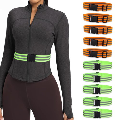 Little World Reflective Belt, Reflective Running Gear Elastic Reflective Sash (10, Green, Orange)