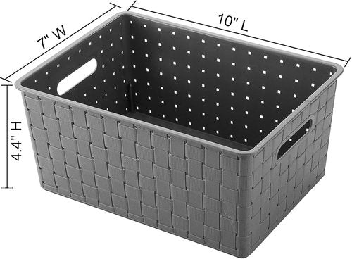 Bekith 9-Pack Woven Plastic Storage Baskets - Versatile Organizing Bins for Toys, Office & More | 10" L x 7" W x 4.4" H, Grey