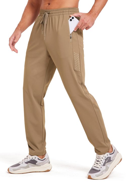 VEOBIKE Men's Track Pants Open Bottom Lightweight Stretch Gym Running Exercise Sweat Pants 28” Drawcord Training Fitness Sports Pants Deep Khaki