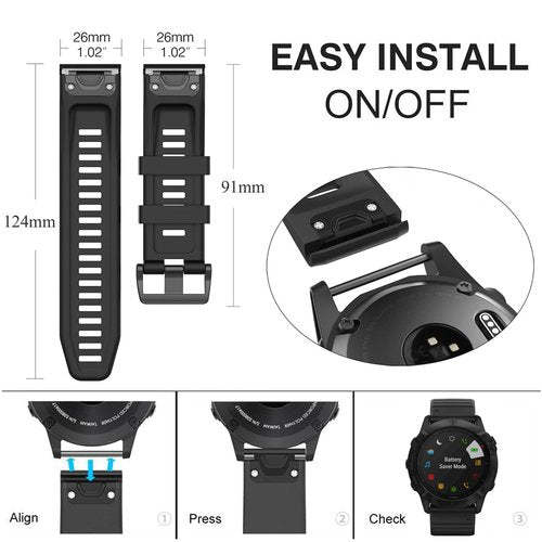 Band for Garmin Fenix 7X/6X/5X, Soft Silicone Replacement Watch Band Strap for Garmin Fenix 7X Pro/6X Pro/5X Plus/3/3 HR Smart Watch