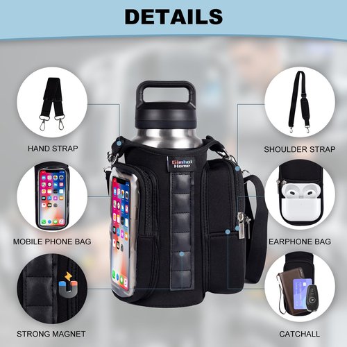 Magnetic Gym Bags for Men & Women with Adjustable Strap,Magnetic Bag Water Bottle Holder for Travel, Work,Sports,Water Bottle Sling Bag with Pocket (Black)
