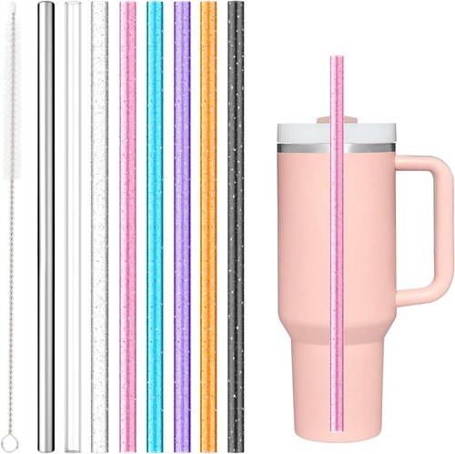 Alwenid Reusable Glitter Clear Stainless Steel Straws - 8PCS Color Replacement Set for Stanley & Owala Tumblers | BPA Free & Dishwasher Safe