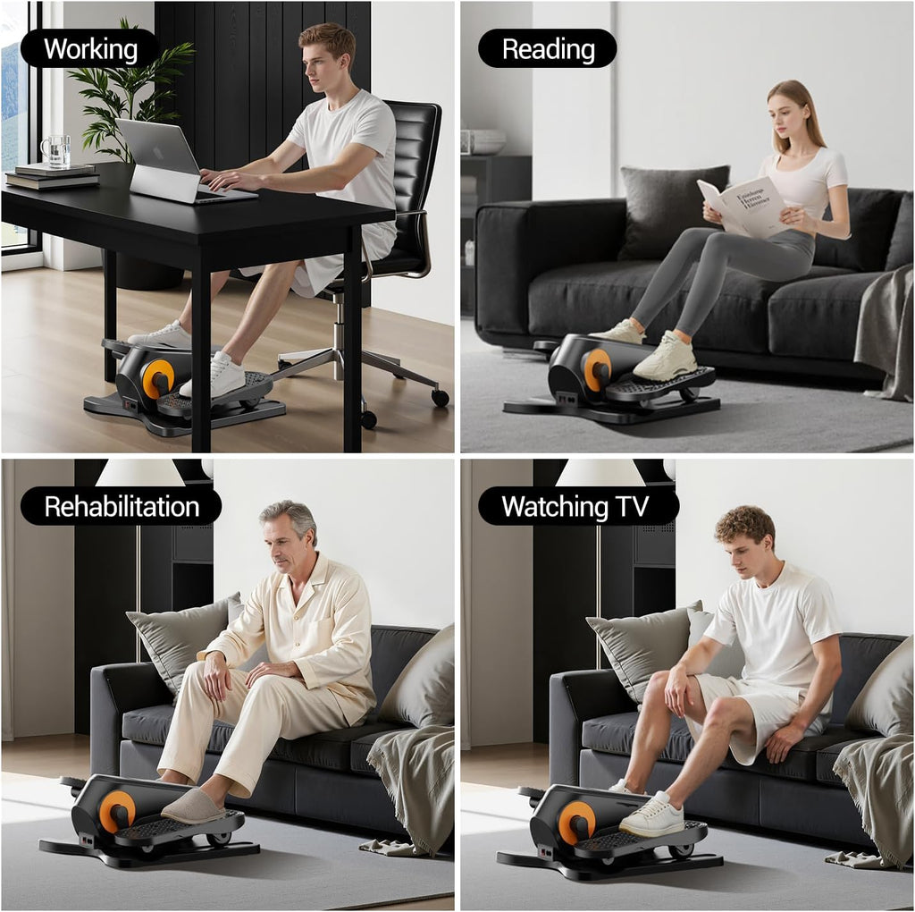 Under Desk Elliptical Machine - Mini Electric Pedal Exerciser with Remote | 12 Speed Levels & Dual Direction