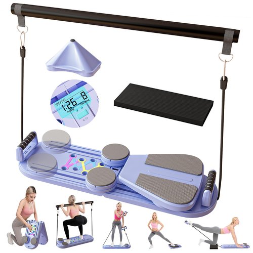 Pilates Board, 7 in 1 Portable Pilates Reformer with Digital Display for Home & Gym, Foldable Multifunctional Pilates Machine, Pilates Equipment for Women, Compact Home Workout Board