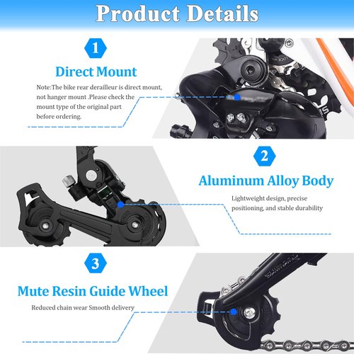 RD-TX800 8 Speed Rear Derailleur, Direct Mount for Hybrid, Commuter, Mountain, Road & Snowmobile Trail Bikes, Universal Replacement with High Compatibility