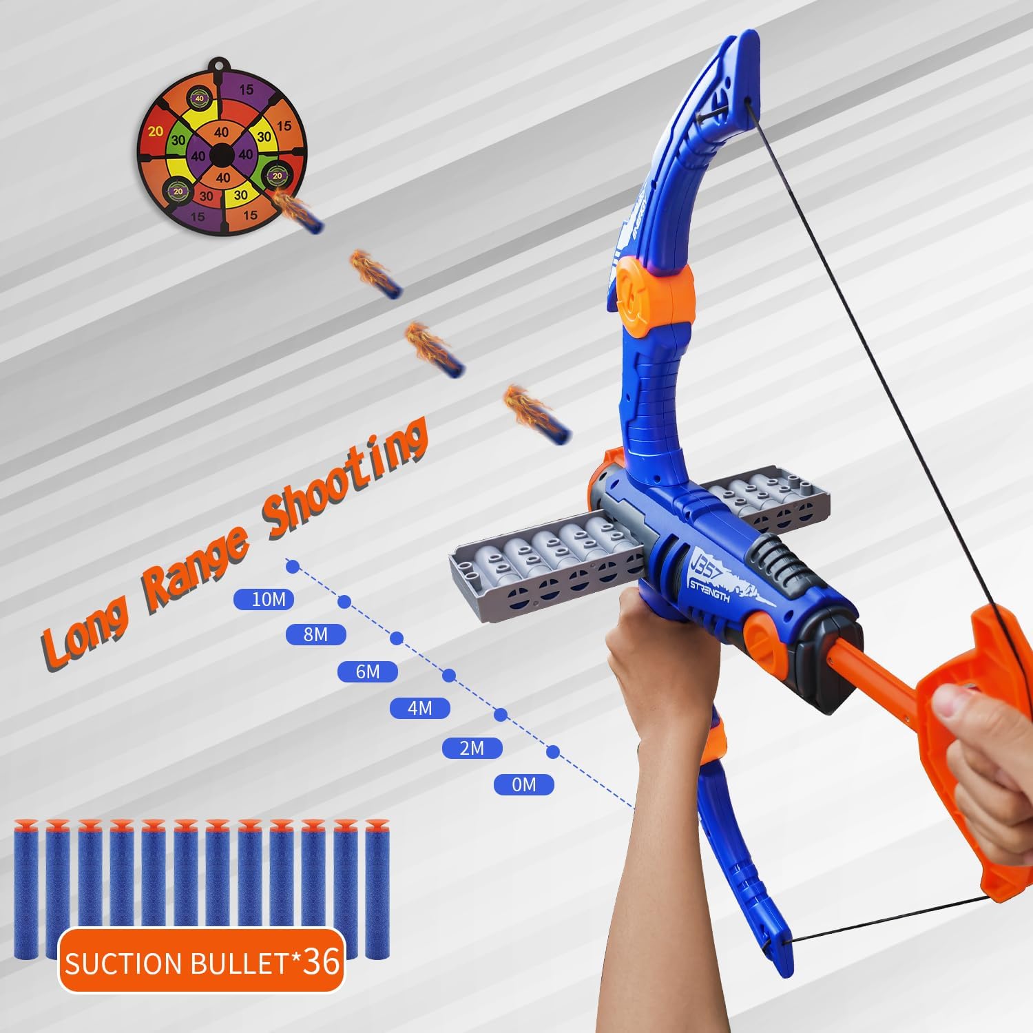 Skiennix Toy Bow and Arrow Set - 12-Dart Clip Foam Archery with 36 Darts, Goggles & Target - Blue
