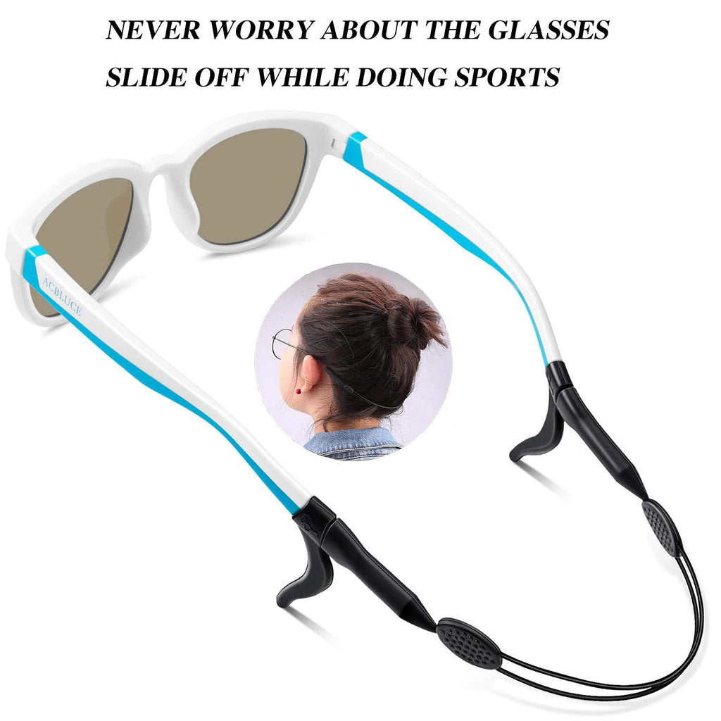 ACBLUCE Kids Polarized Sunglasses for Boys Girls Children Youth Teen Sport Glasses for Baseball Running Cycling Softball White Blue Age 6-12