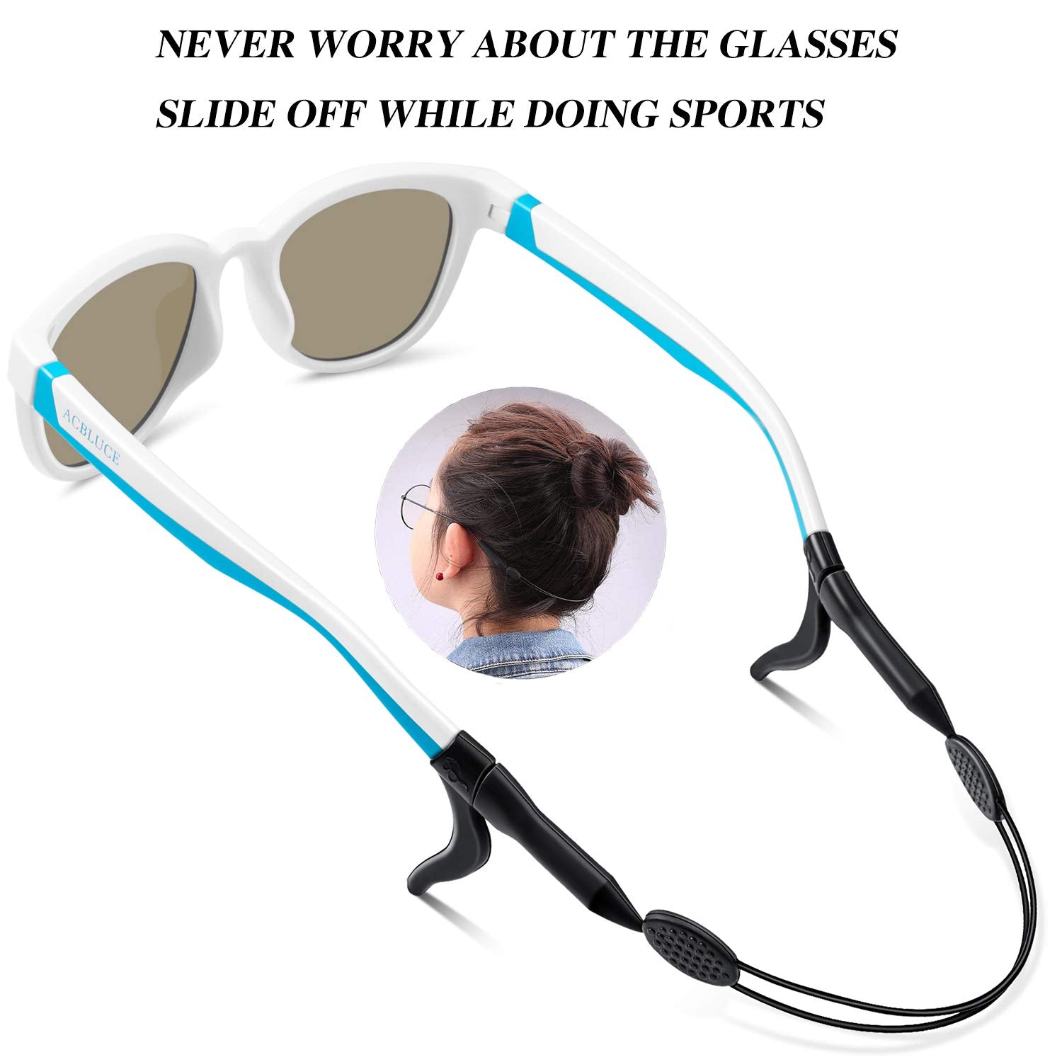 ACBLUCE Kids Polarized Sunglasses for Boys Girls Children Youth Teen Sport Glasses for Baseball Running Cycling Softball White Blue Age 6-12