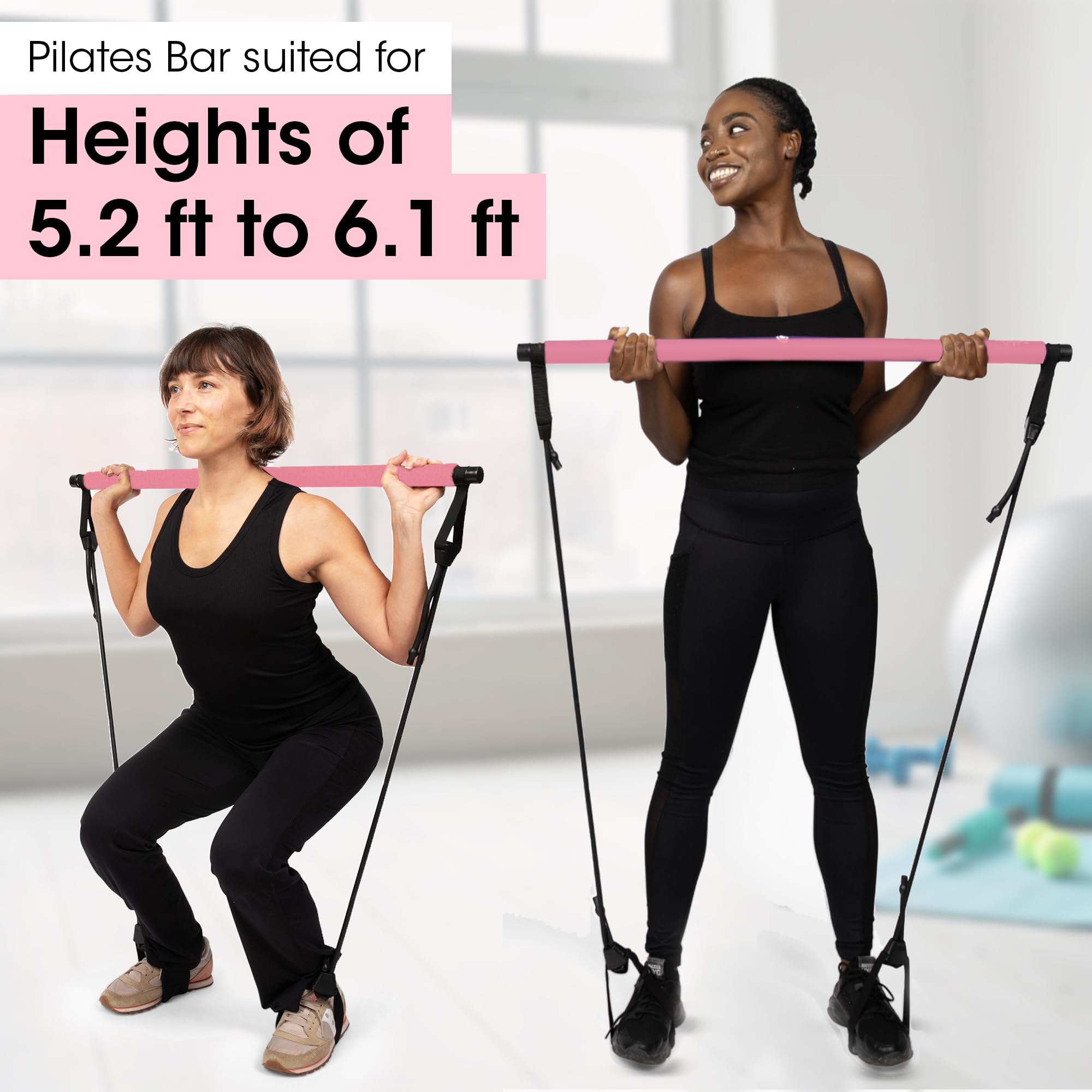 Stretched Fusion Pilates Bar Kit with Resistance Band for Home Workouts | Multifunctional Home Pilates Kit Set for Women & Men | Workout Bar for Legs, Hip, Waist and Arm, Includes 3 Bonuses