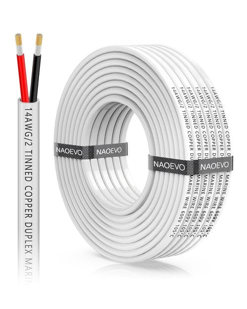 NAOEVO 14 AWG Marine Wire - Waterproof Tinned Copper Electrical Cable for Boat/RV/Solar | 30FT