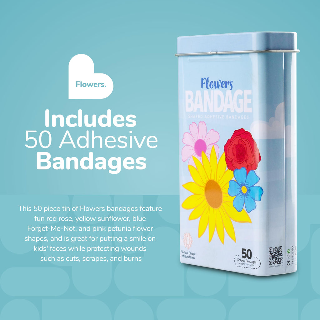 BioSwiss Bandages, Flowers Shaped Self Adhesive Bandage Set, Latex Free, Sterile Wound Care, 50 Count