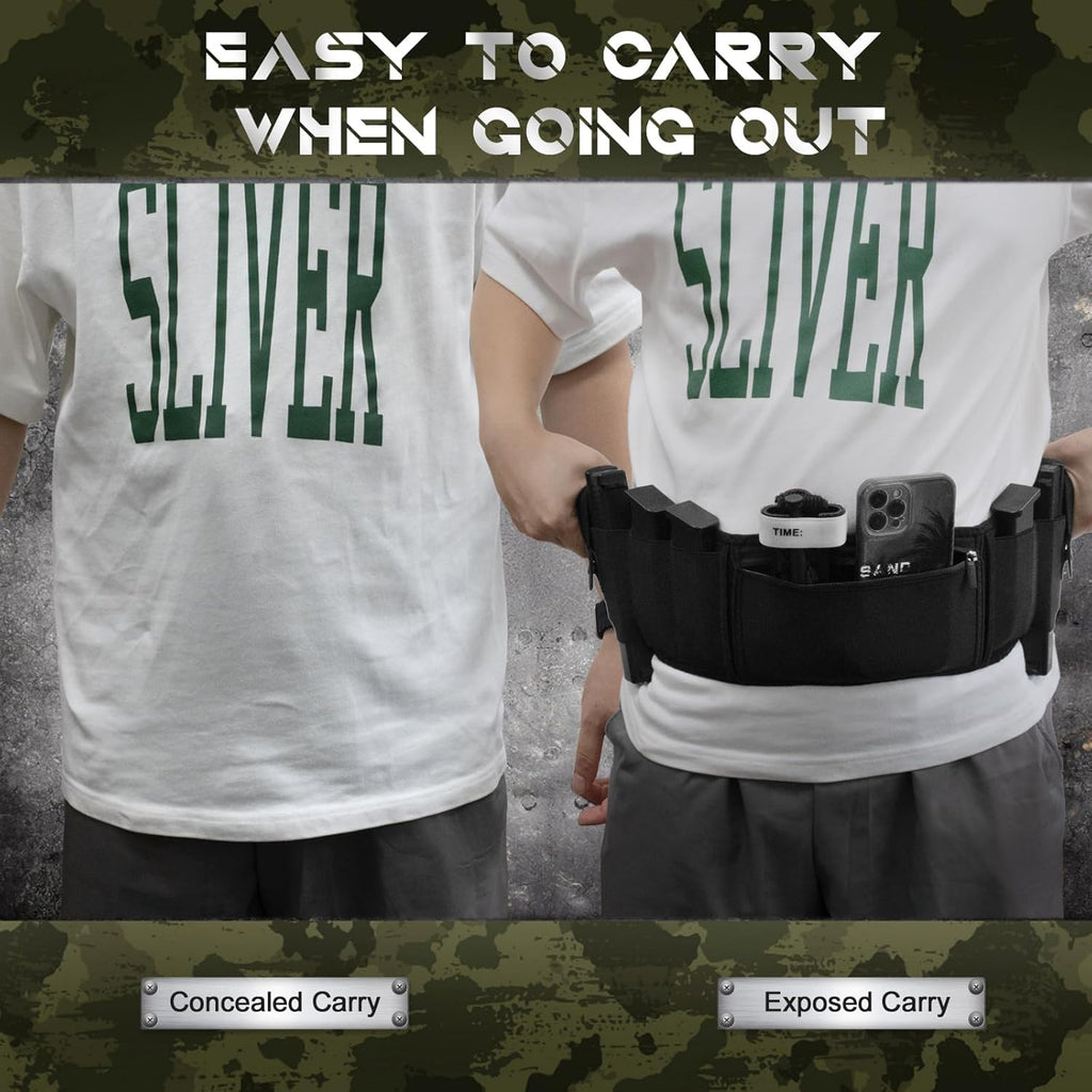 Skiennix Belly Band Holster - Ambidextrous Concealed Carry for Most Pistols & Revolvers | Adjustable Fit
