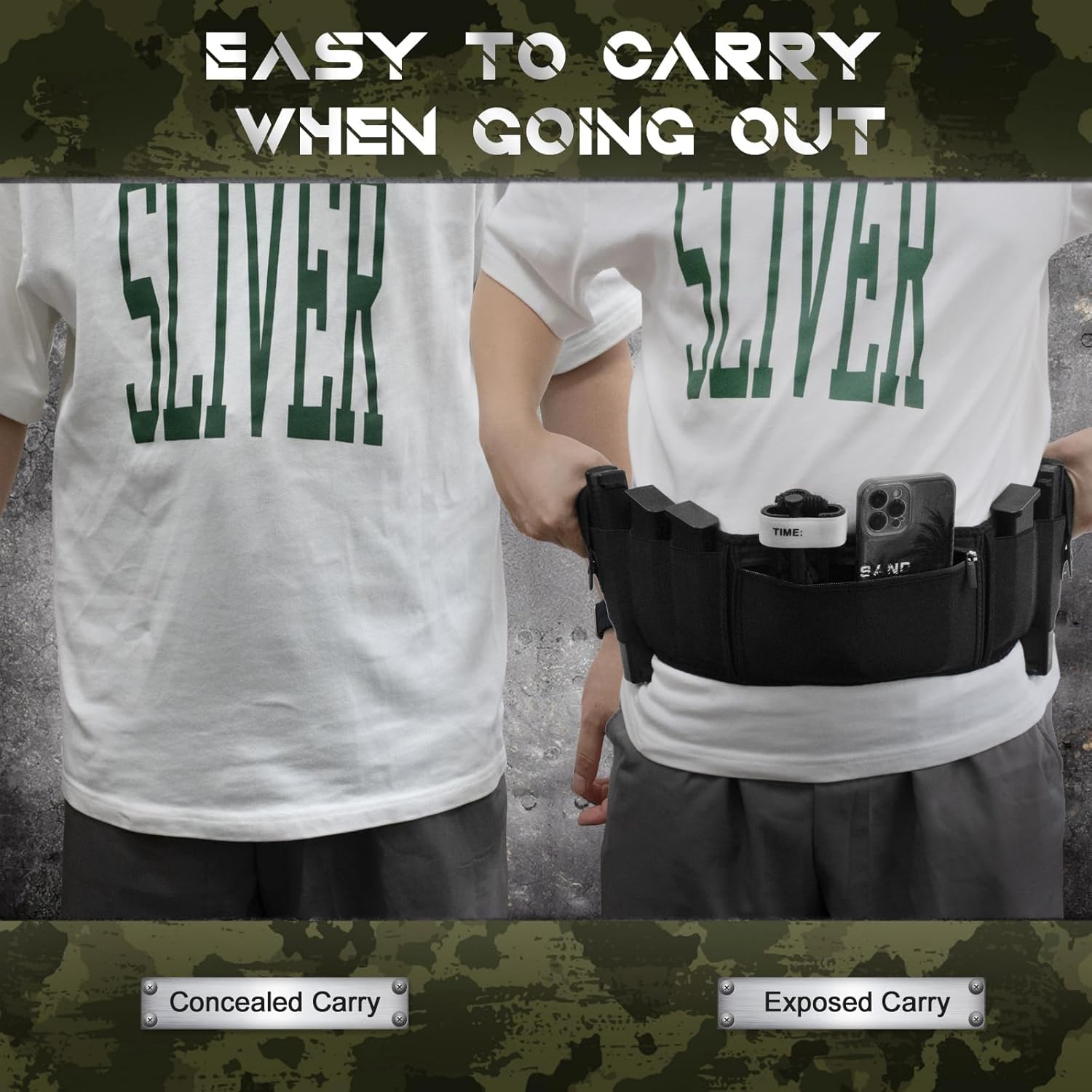 Skiennix Belly Band Holster - Ambidextrous Concealed Carry for Most Pistols & Revolvers | Adjustable Fit